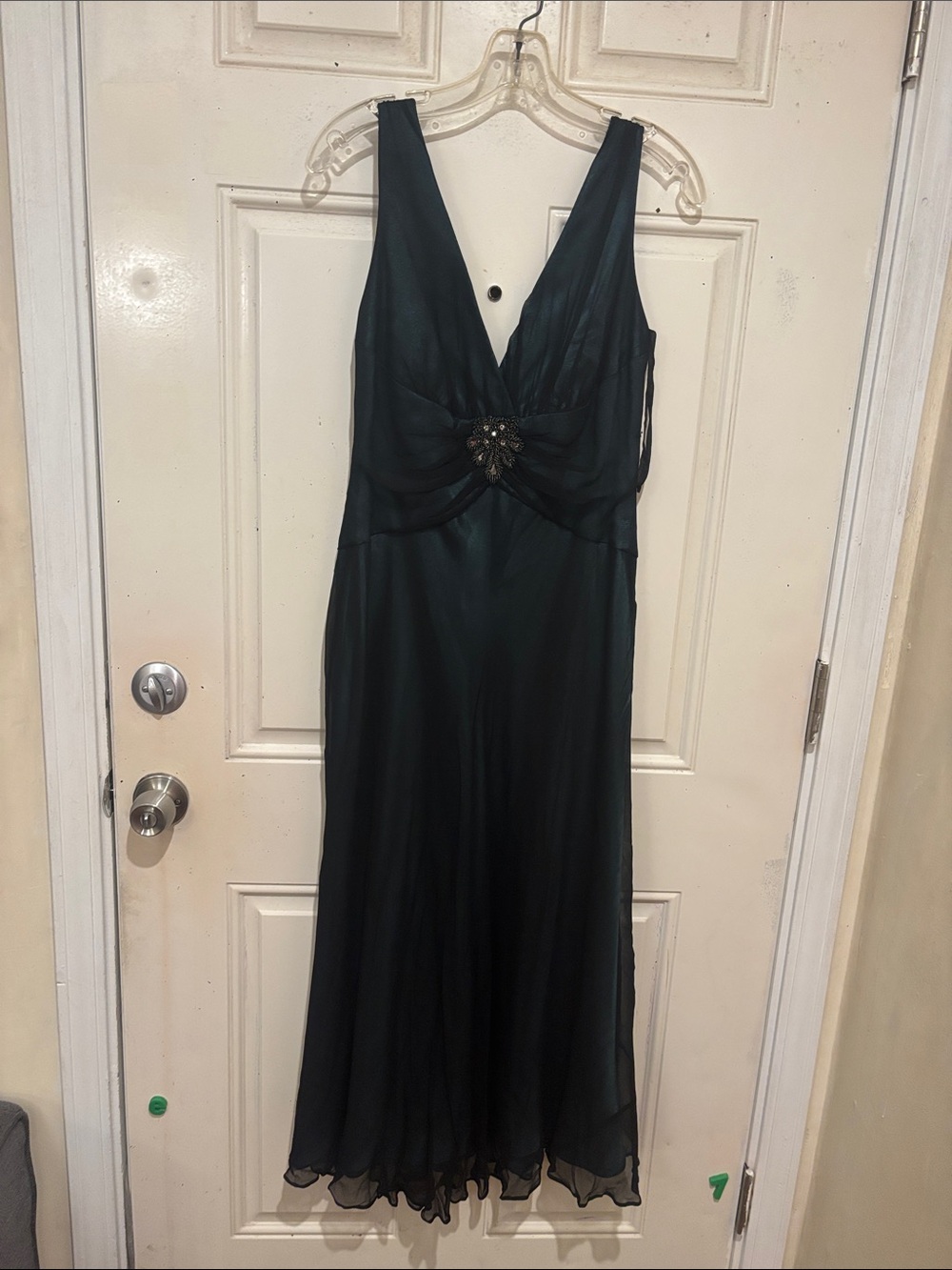Jones New York Deep Teal V-Neck Maxi Dress with Jeweled Waist